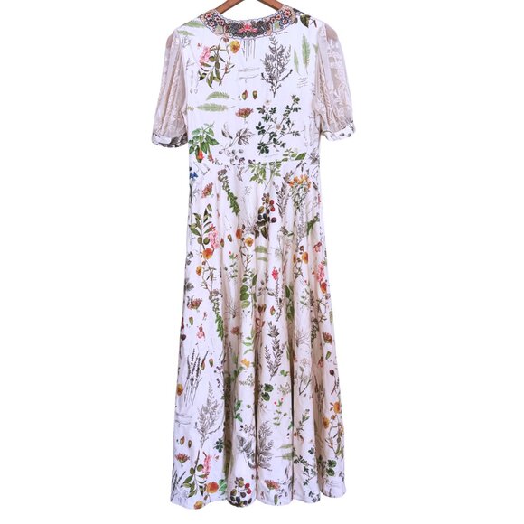 Anthropologie Women’s XS Donna Floral Embroidered Cream Midi Dress Cottagecore - Picture 6 of 12